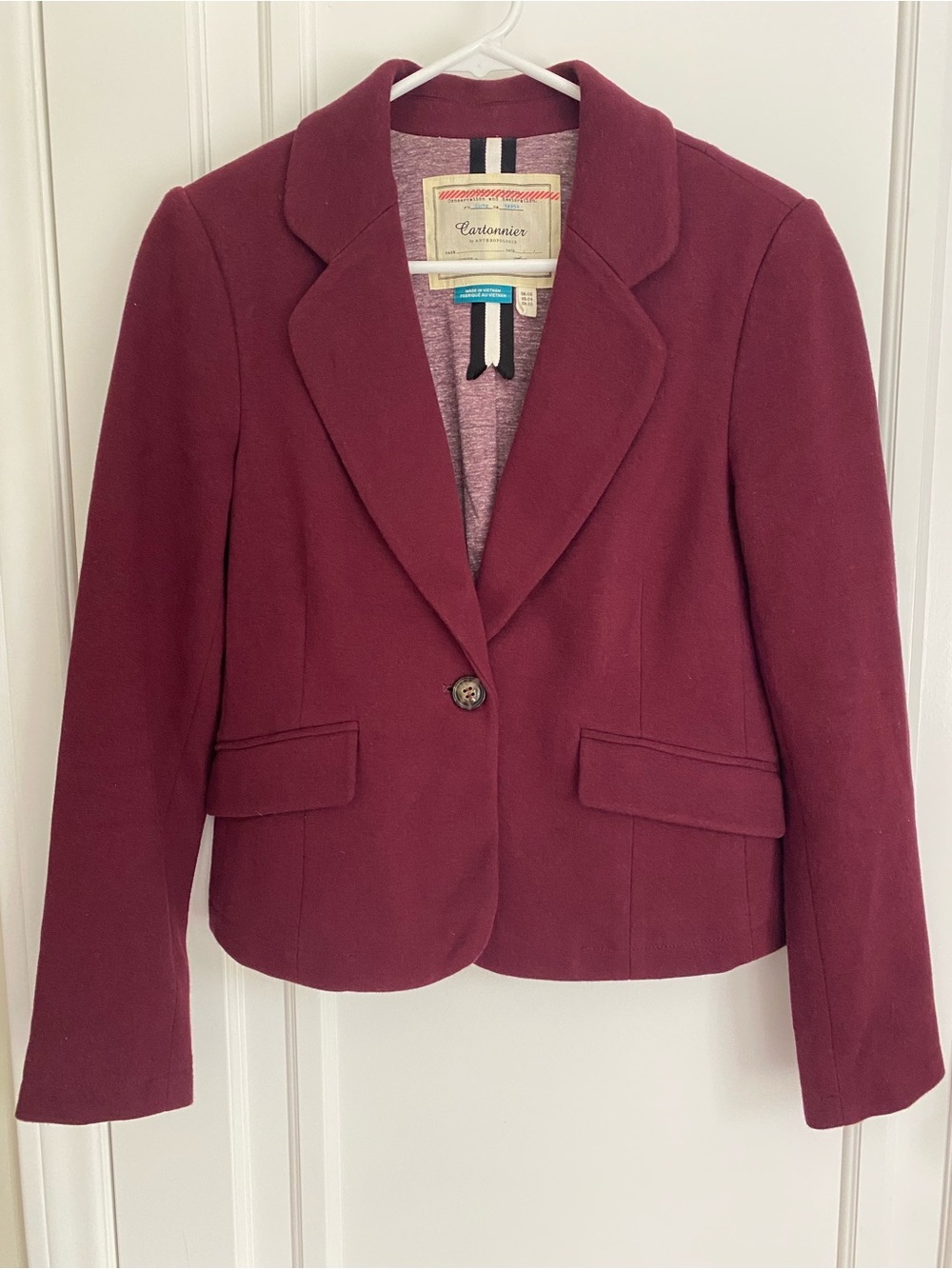 Anthropologie: Burgundy Tailored Single-Button Blazer